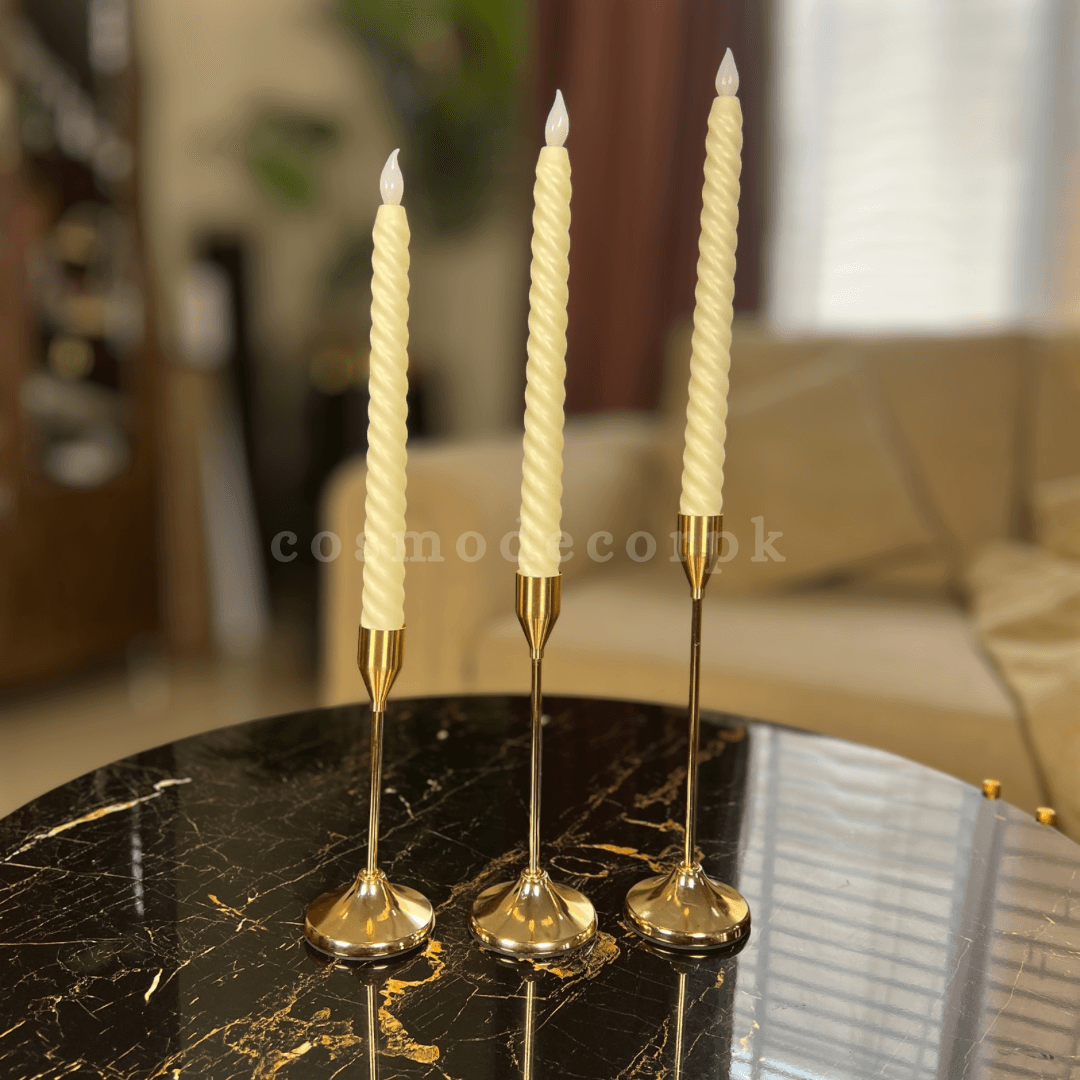3 Piece Golden Candle Stand Set with led candles