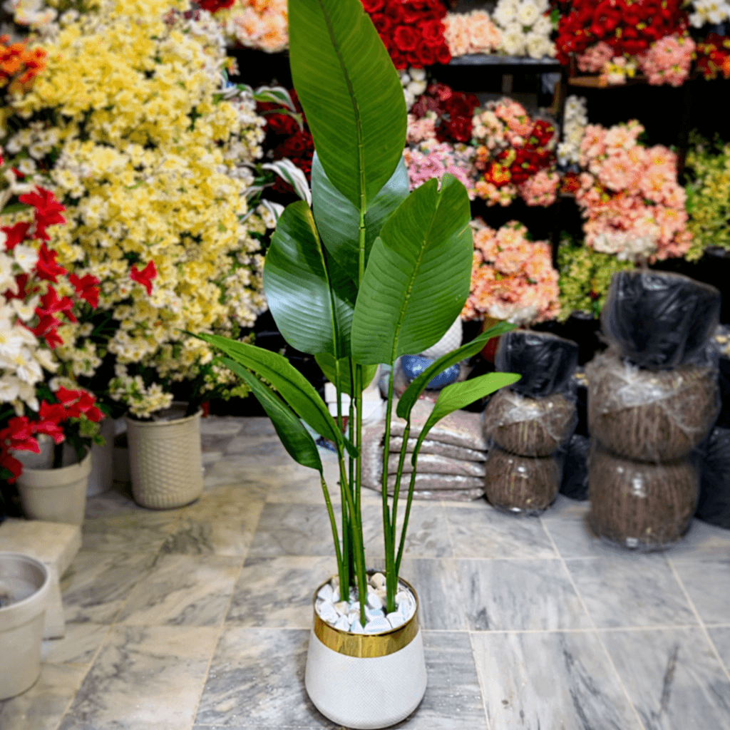 5.5 FT Artificial Banana Palm Plant  With White Pot