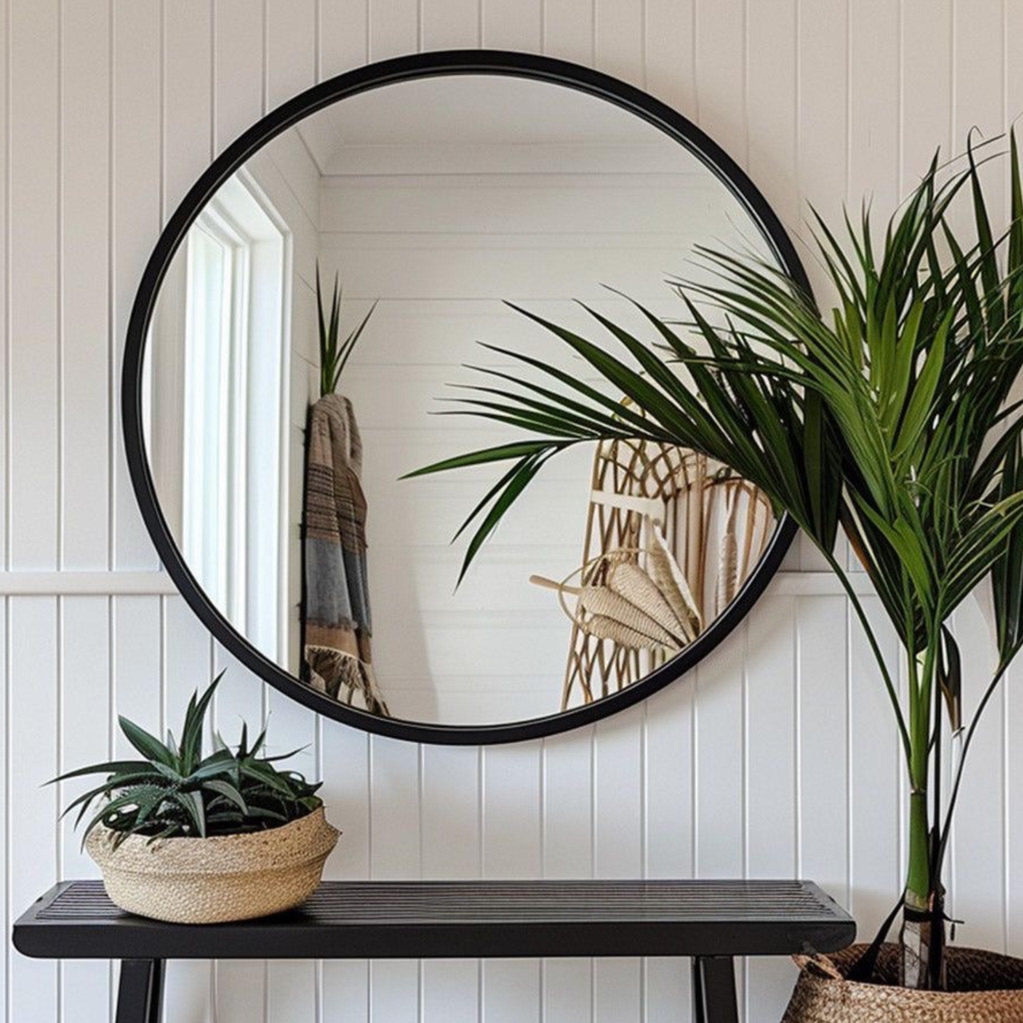 Round Wall Mirror with Iron Frame 