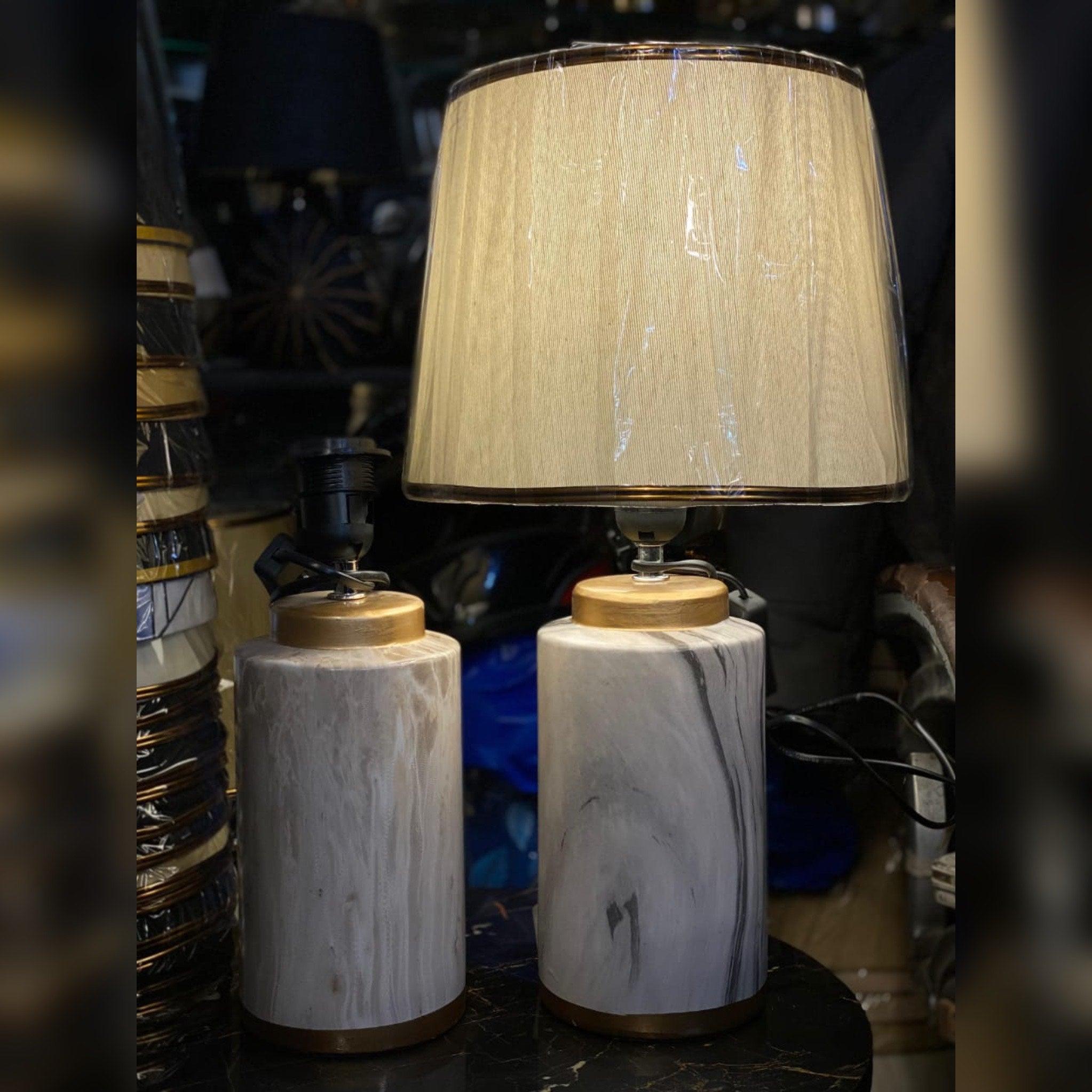 Marble Base Table Lamp with Fabric Shade