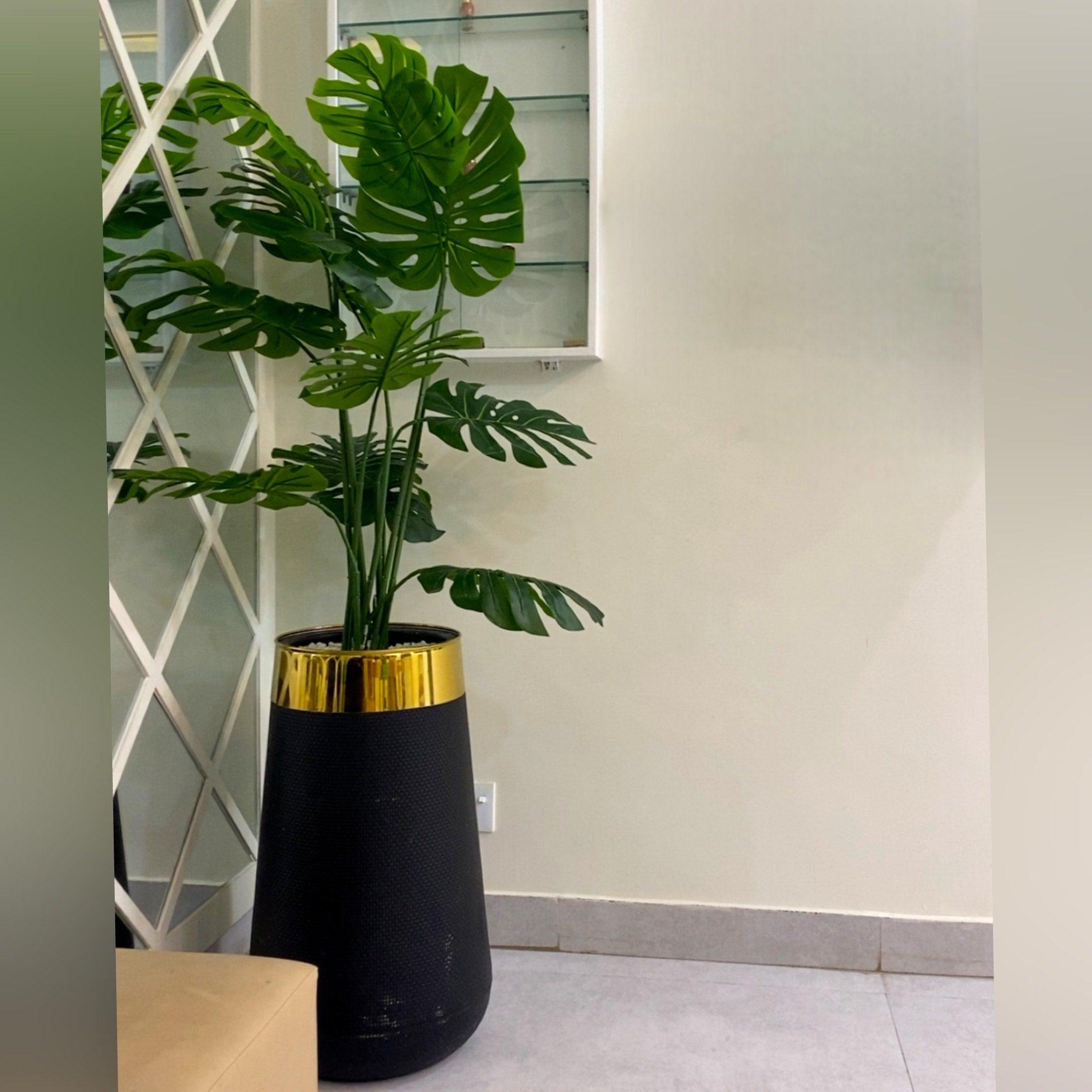 5 ft Artificial Monstera Deliciosa Plant with Black & Gold Ceramic Planter  Tall Indoor Decorative Plant