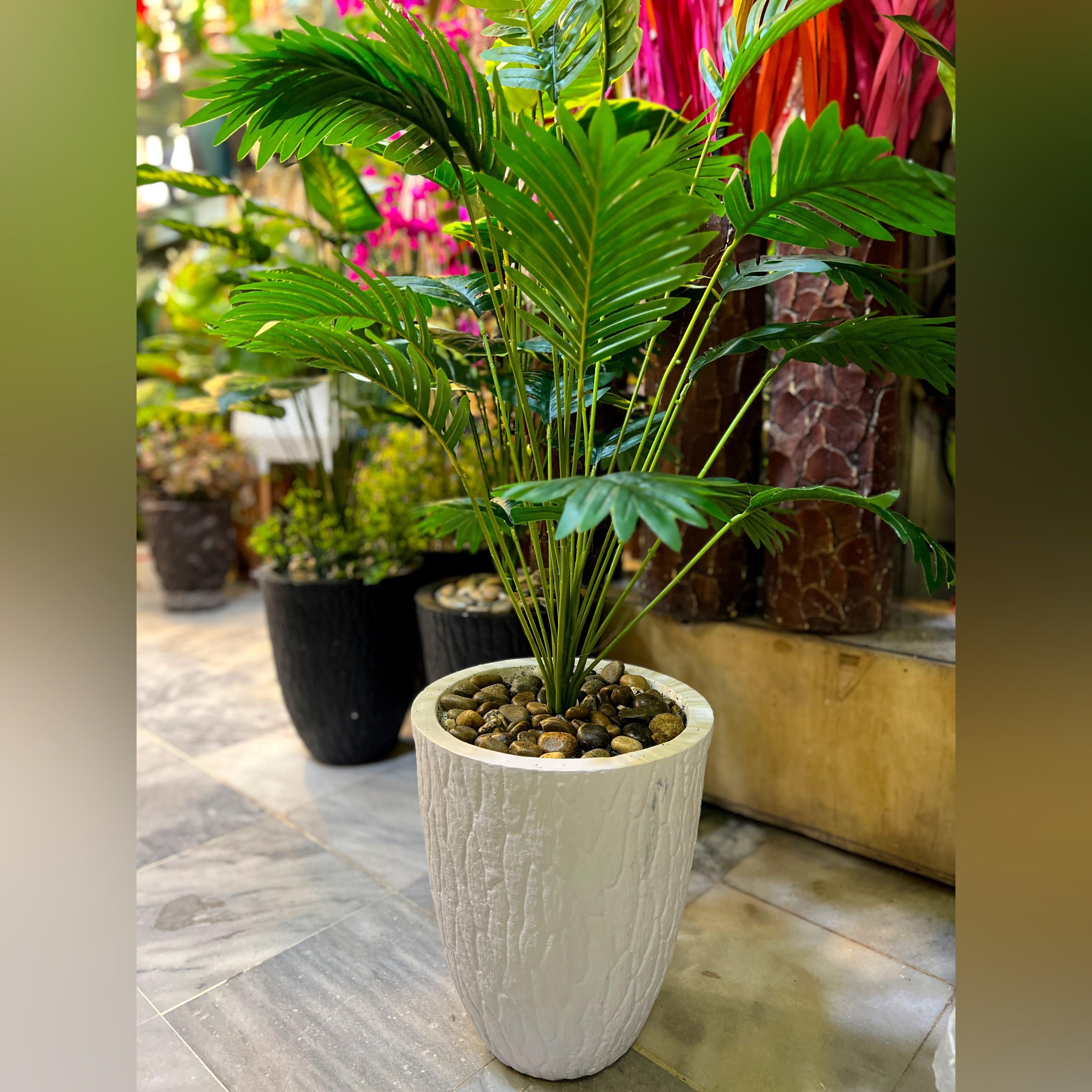 Artificial Areca Palm Plant with White Ceramic Pot  PVC Rubber Indoor/Outdoor Decor Plant