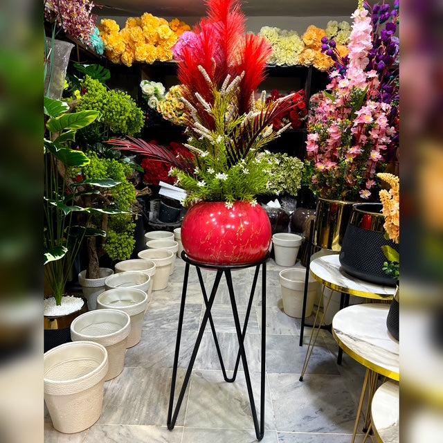 Chalk Flower Pot with Artificial Flowers & Metal Stand