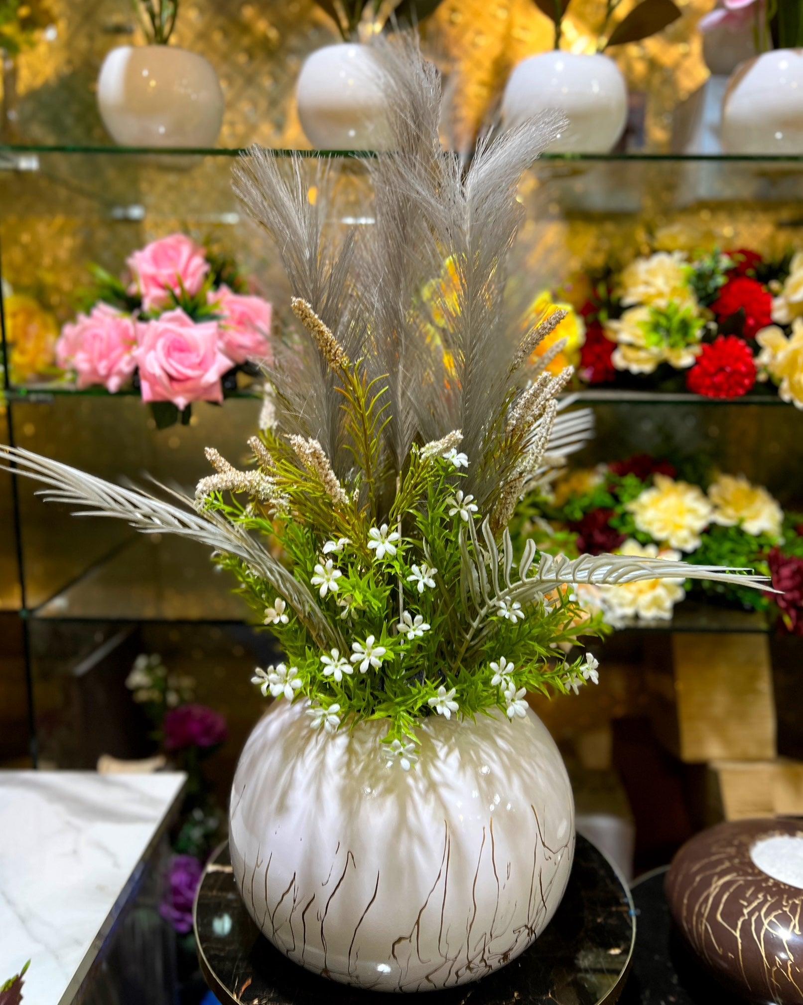 Artificial Flower Arrangement in Textured Chalk Bowl