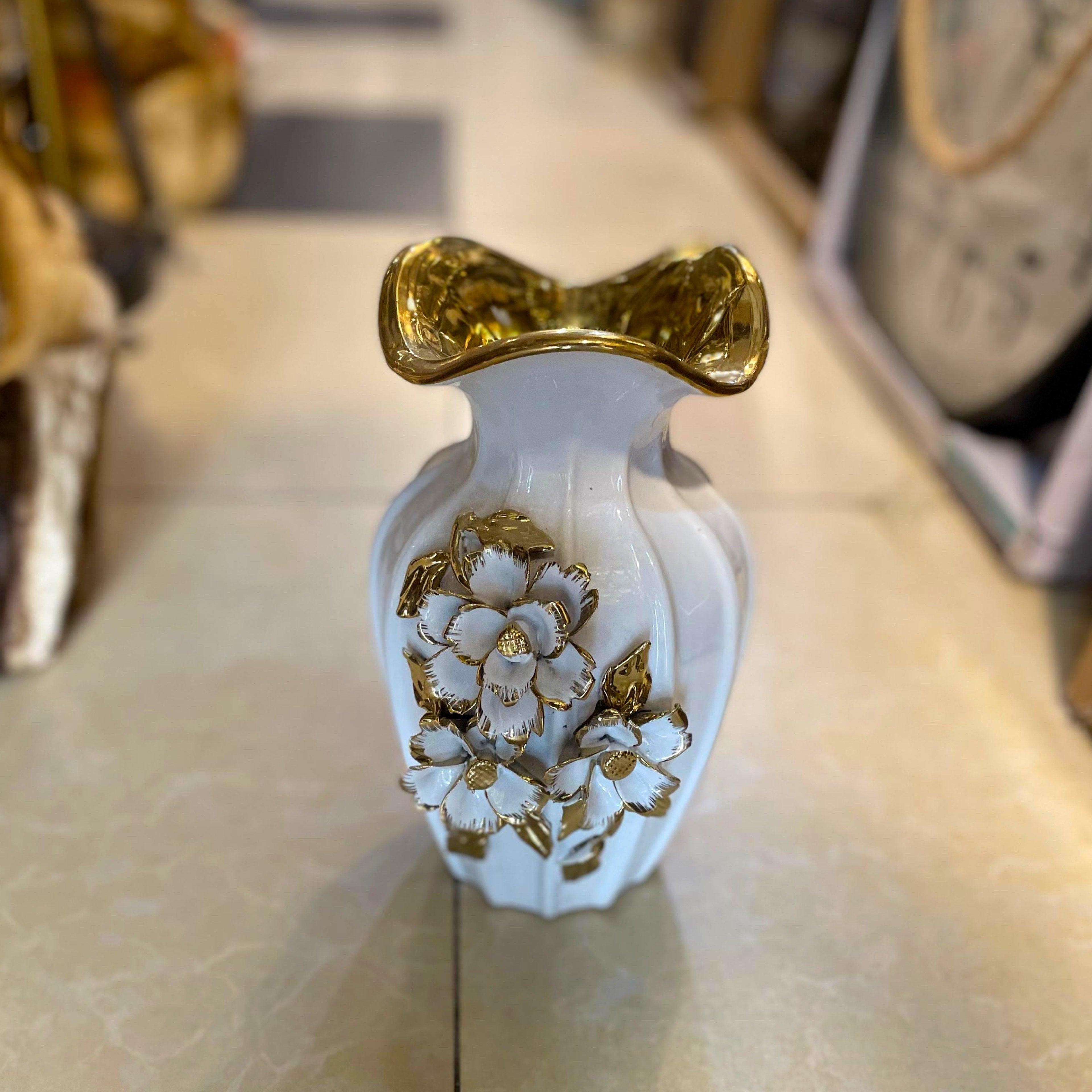 White & Gold Ceramic Flower Vase
