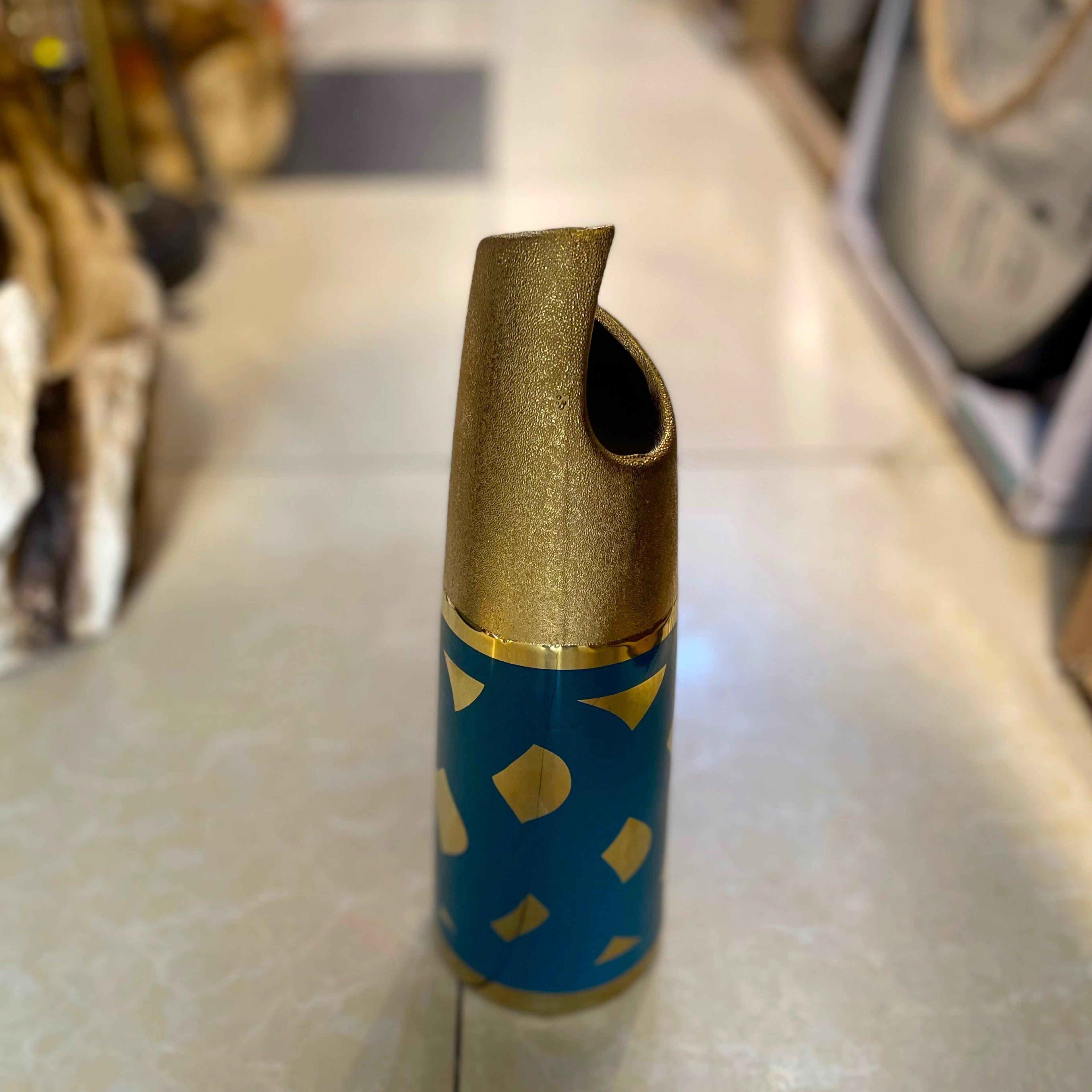 Ceramic Decorative Vase Blue & Gold Abstract Design