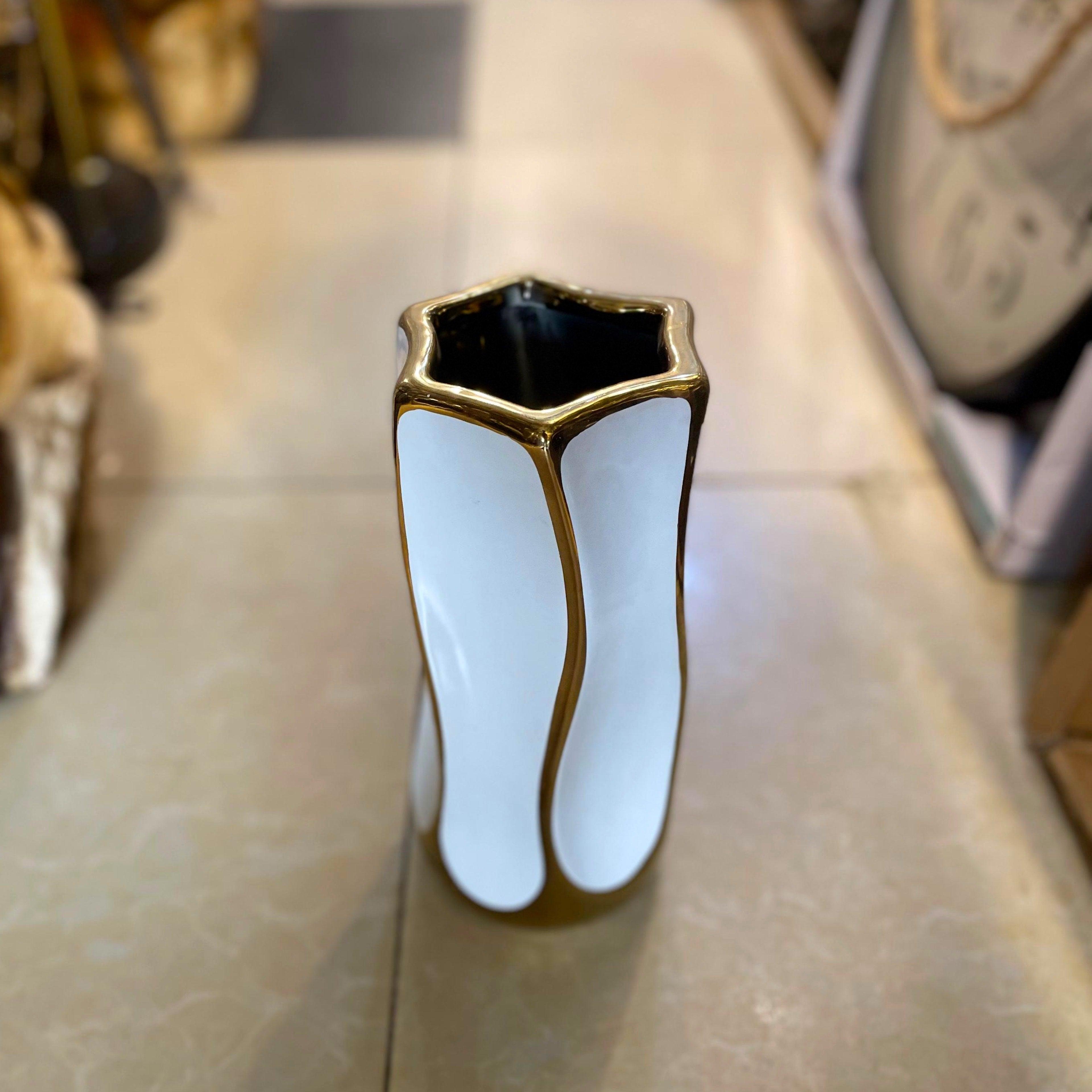 White & Gold Porcelain Decorative Flower Pot