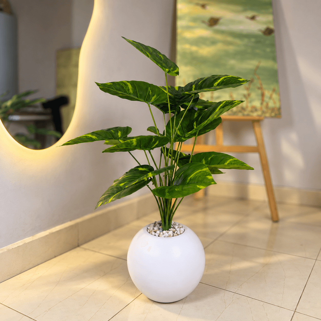 18 Leaf Artificial Money Plant with Round Pot