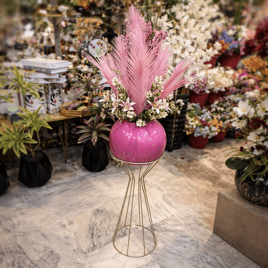 Pink Chalk Bowl with Floral Arrangement