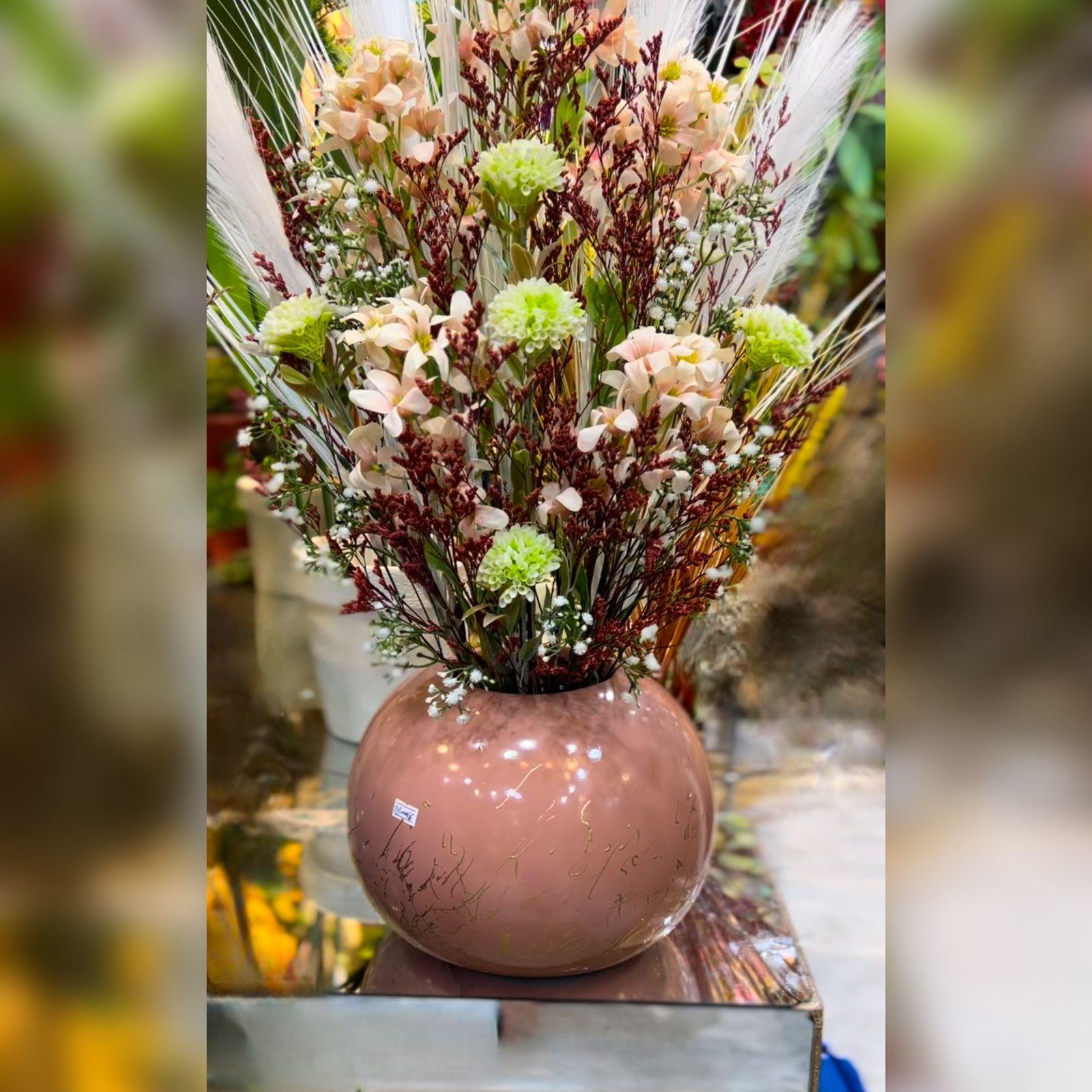 Flower Arrangement in Round Pink Ceramic Pot