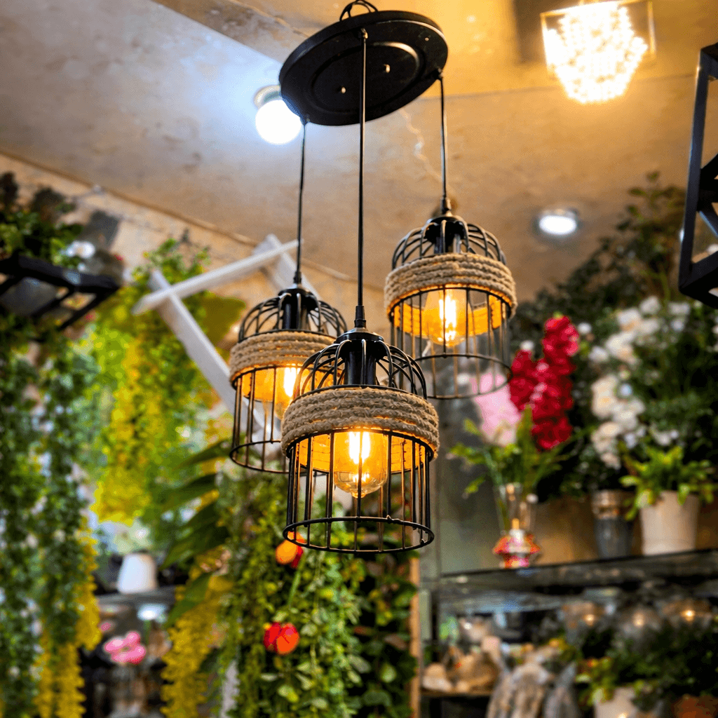 Rustic 3 Light Cage Pendant Chandelier