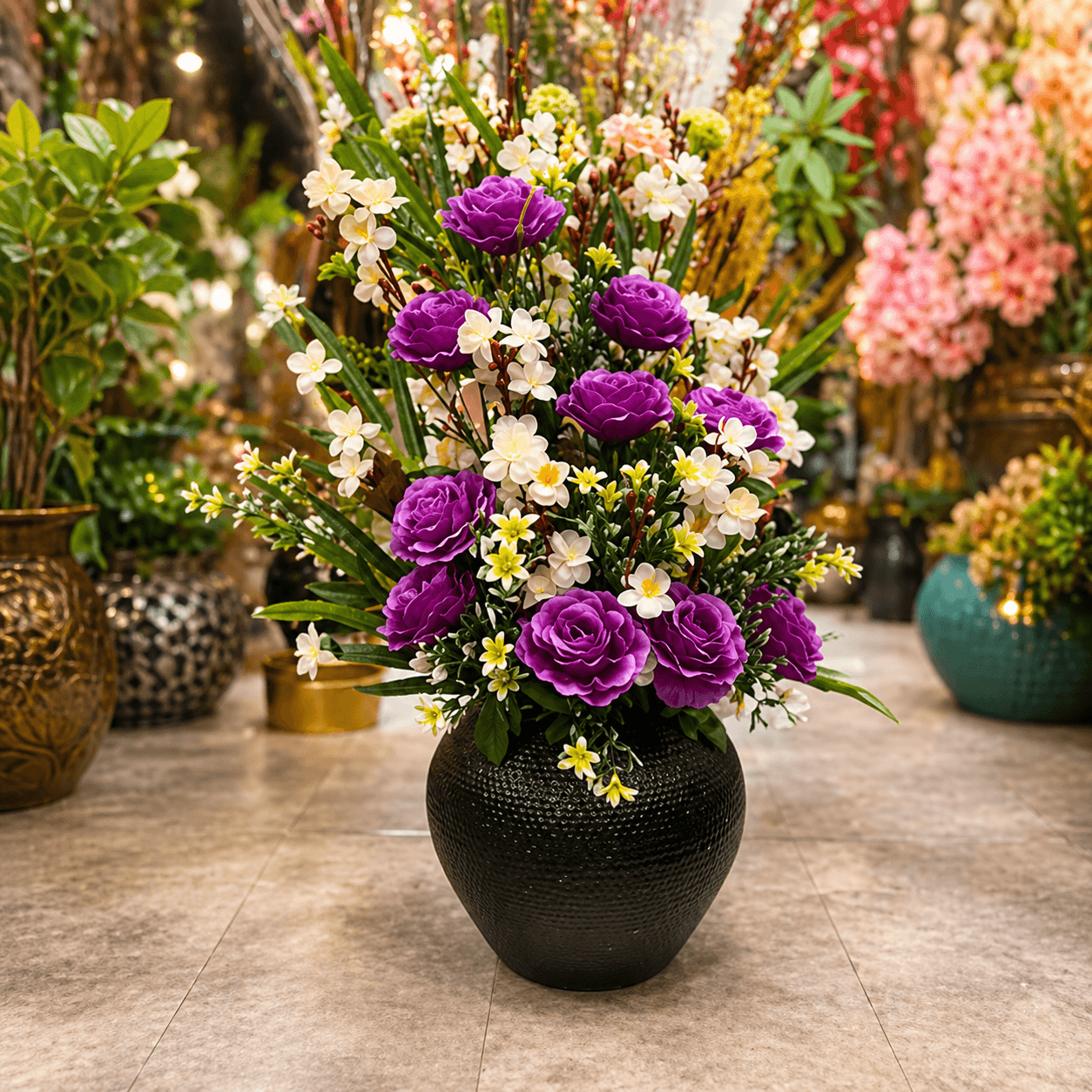 Artificial Rose and Lily Flower Arrangement