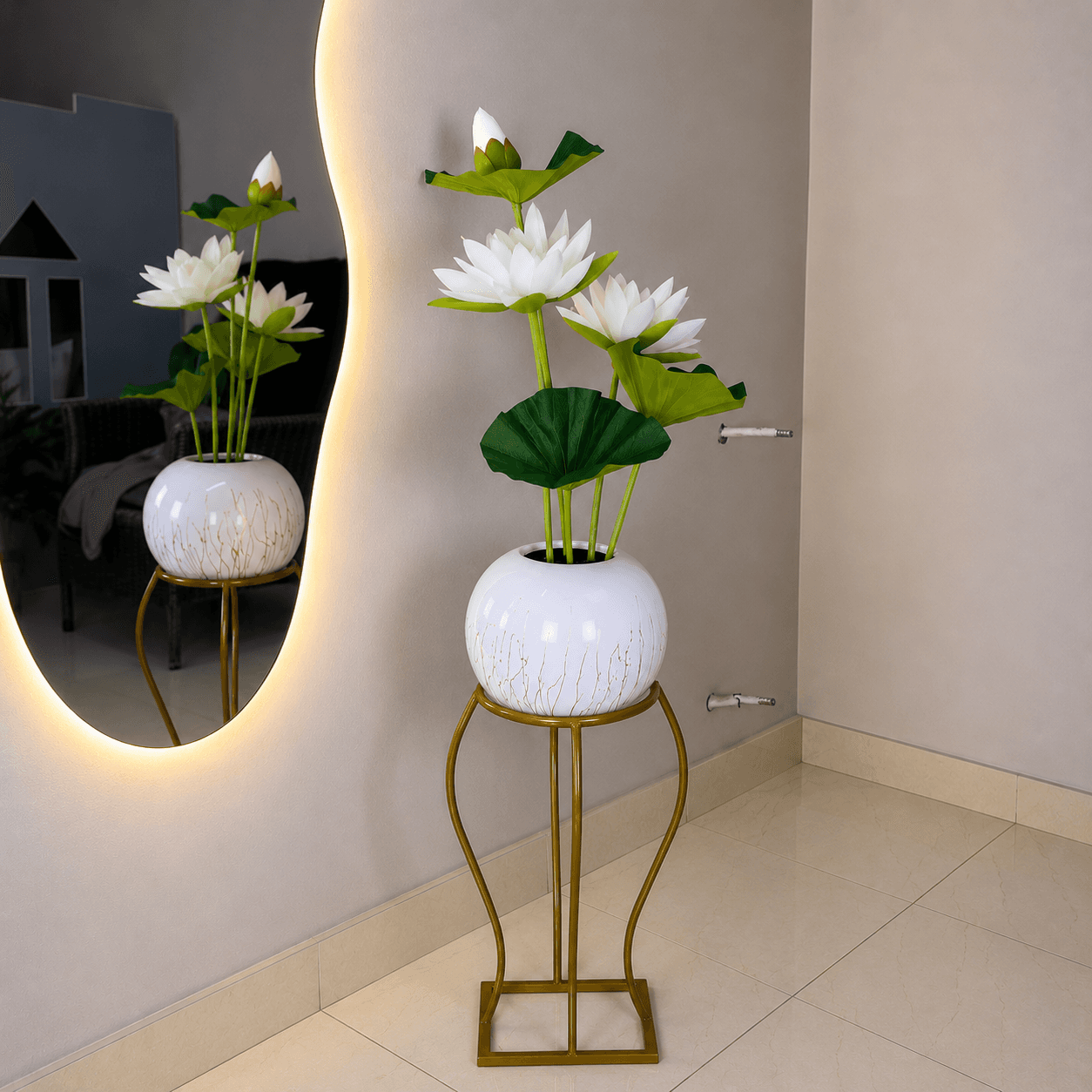 Lotus Lily Chalk Bowl Arrangement With stand