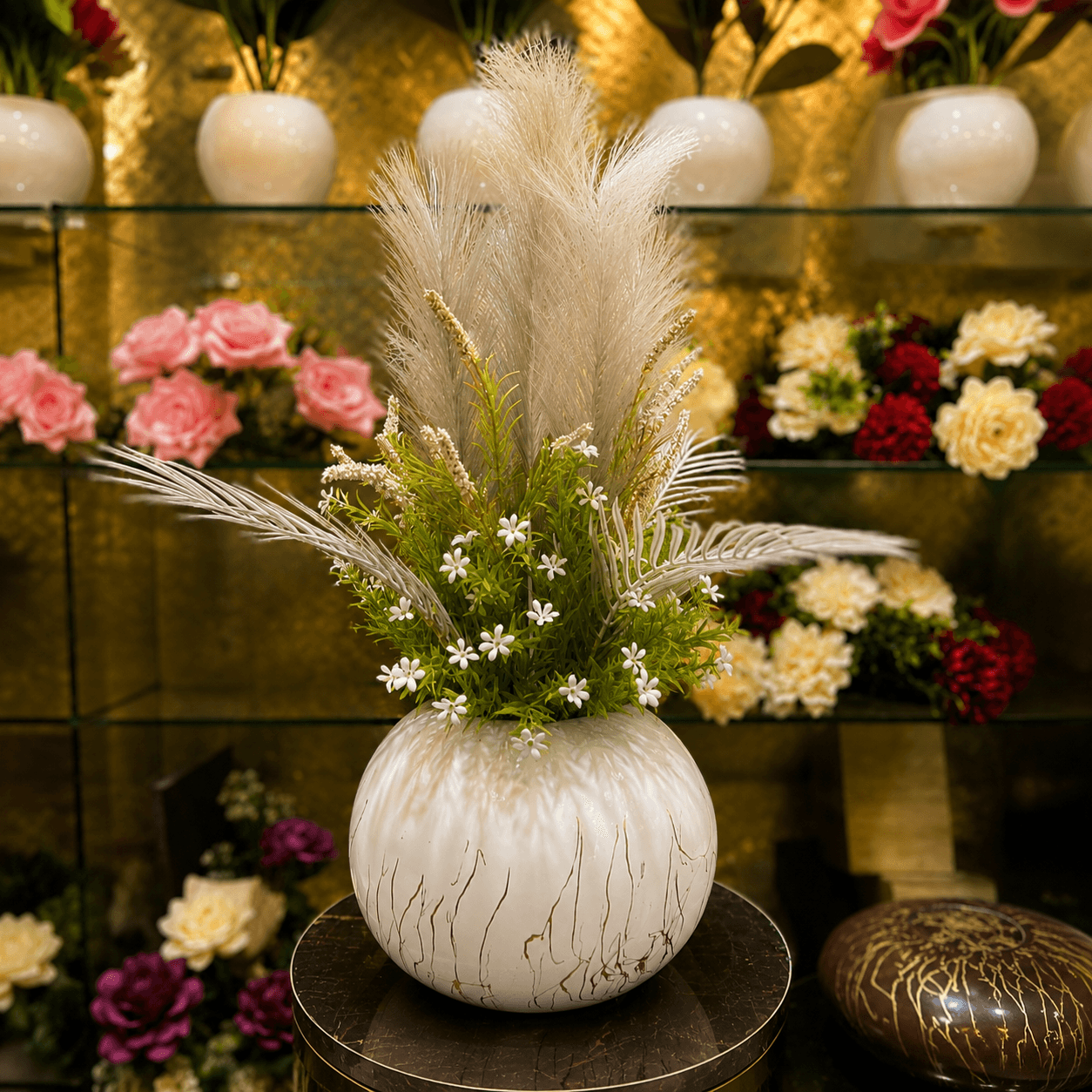 Artificial Flower Arrangement in Textured Chalk Bowl