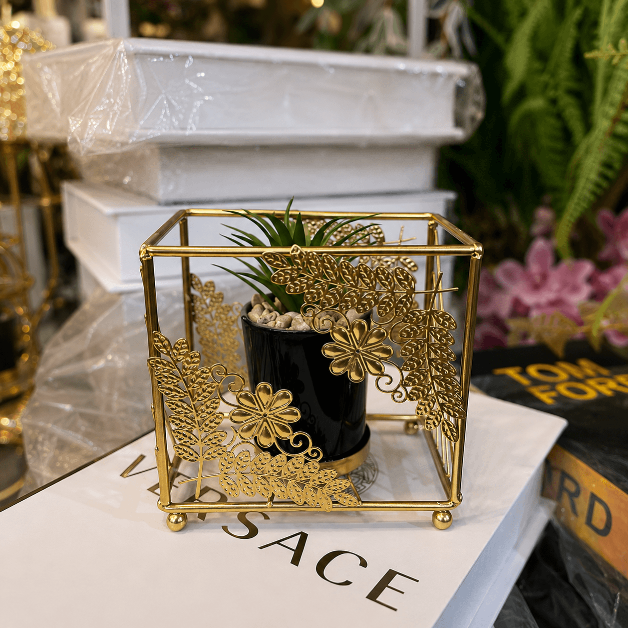 Metal Planter with Faux Succulent